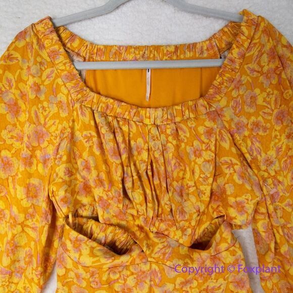 New! Free People Jeal Golden Floral Cut Out Back mini Dress, XS - Picture 7 of 16